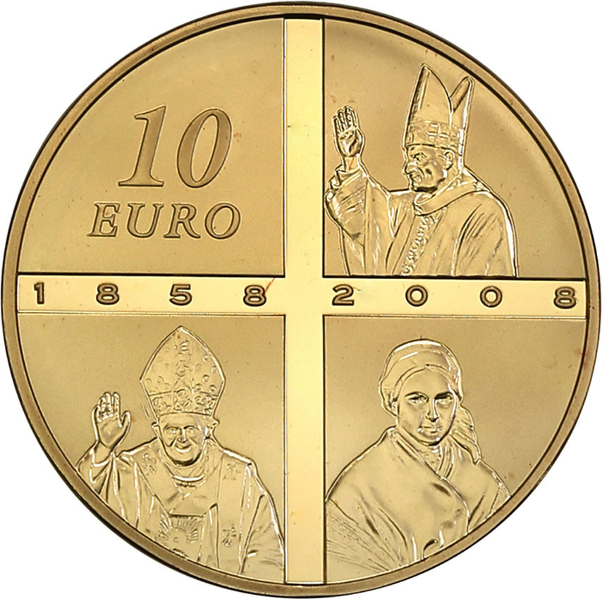 Francja 10 Euro 2008 Lourdes 1/4 uncji złota st.L